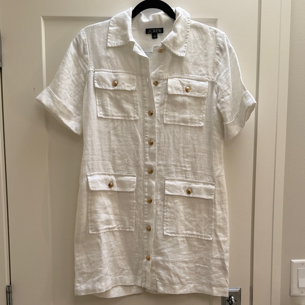 NWOT— never worn. J. Crew Cream Linen Button-Up Shirt Dress
